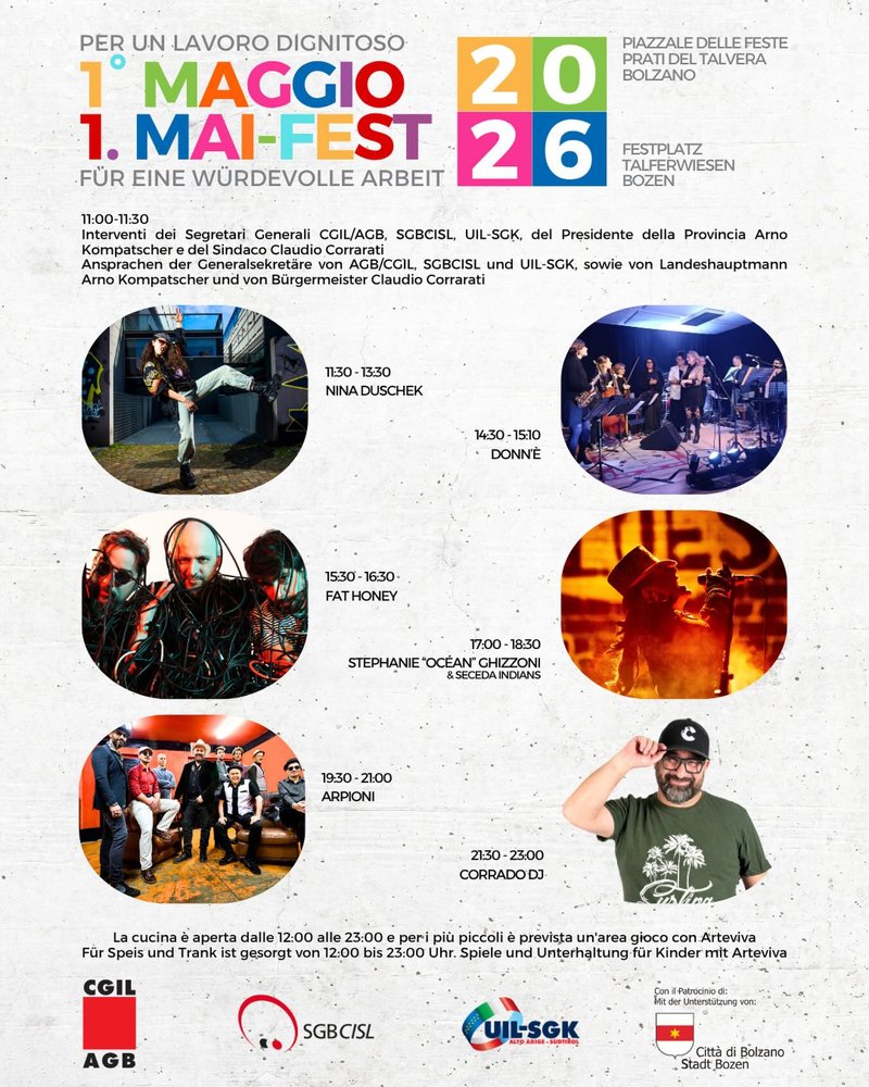Flyer zum Fest des 1. Mai in Bozen