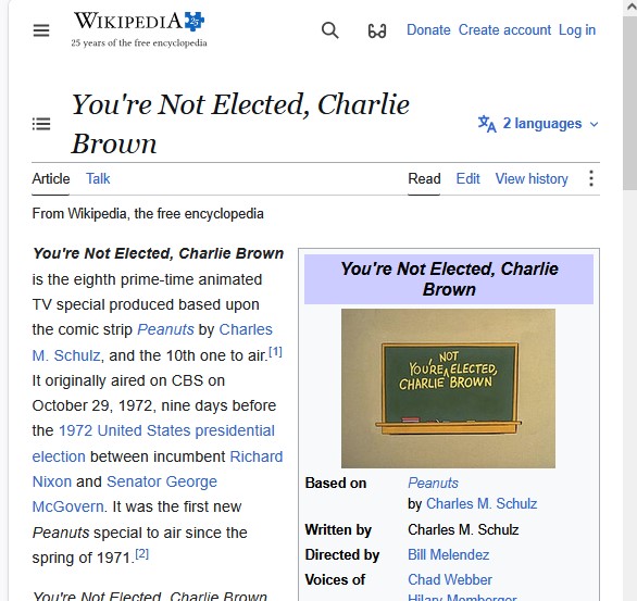 Wikipedia "You're not elected, Charlie Brown!"